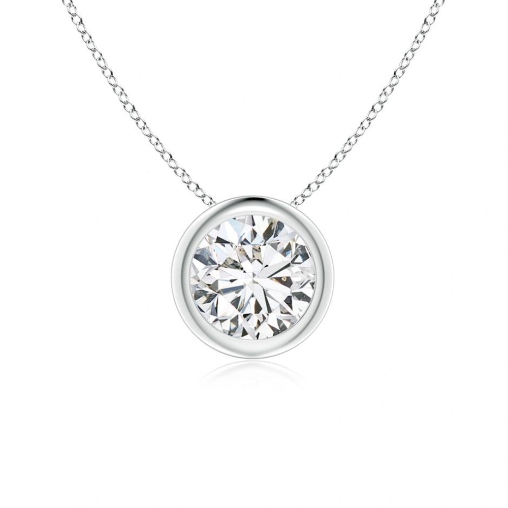 Angara Bezel-Set Round 3/4 Ct. Diamond Solitaire Pendant on 14K White Gold Chain